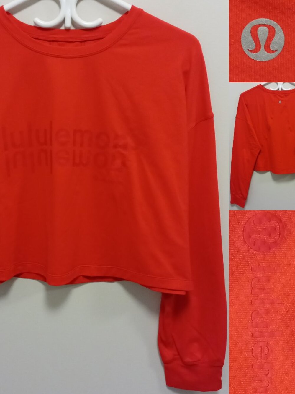 Lululemon Muscle Love Long Sleeve Shirt Motif Love Red Orange Size 10 Large Crop